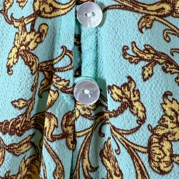 Fig & Flower Blouse Tie Sleeve Aqua Gold Anthropologie Cottagecore Spring Small - Picture 9 of 9